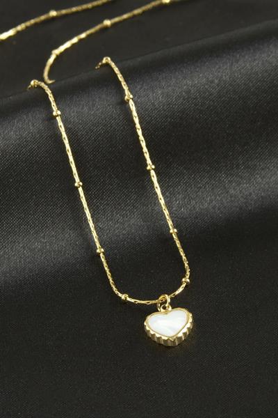 Kalp Sedef Lüks Çelik Kolye