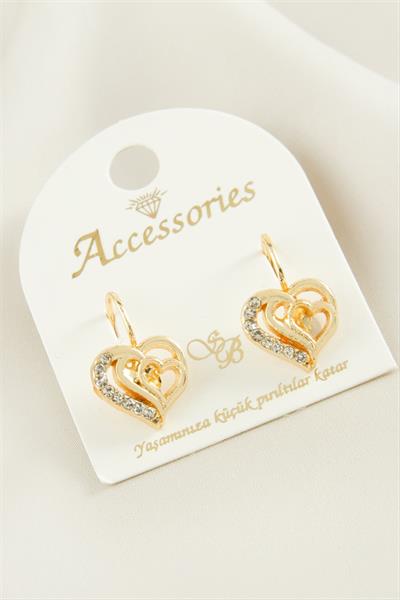 Kalp Taşlı Klipsi Küpe