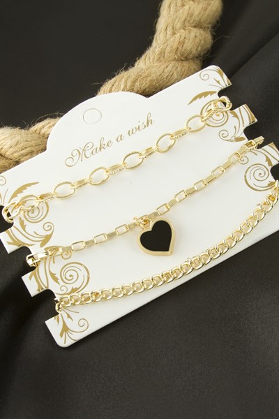 Kalp Zincir Bileklik 3 Adet