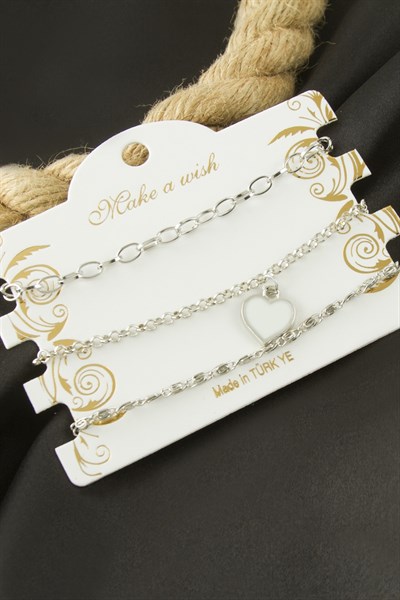 Kalp Zincir Bileklik 3 Adet