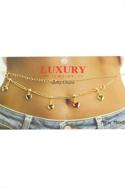 Kalp Zirkon Taşlı Bel Göbek Zinciri