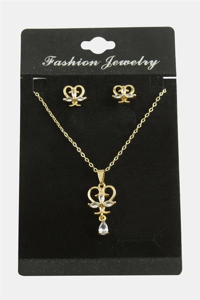 Kalp Zirkon Taşlı Set Kolye