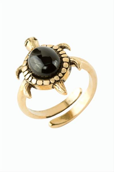 Kaplumbağa Doğaltaşlı Otantik Yüzük