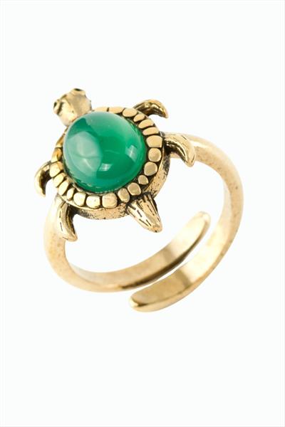Kaplumbağa Doğaltaşlı Otantik Yüzük