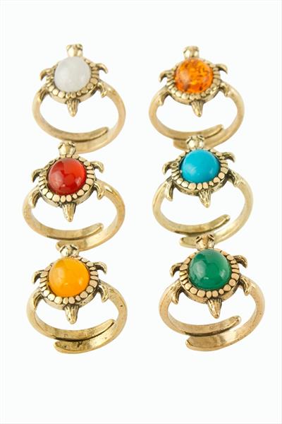 Kaplumbağa Doğaltaşlı Otantik Yüzük