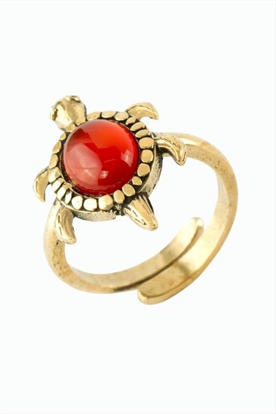 Kaplumbağa Doğaltaşlı Otantik Yüzük