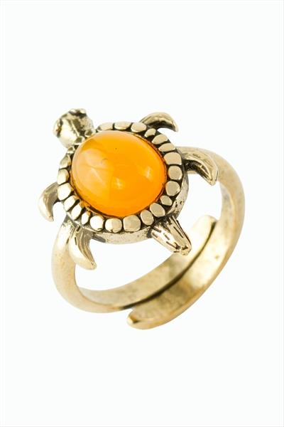 Kaplumbağa Doğaltaşlı Otantik Yüzük
