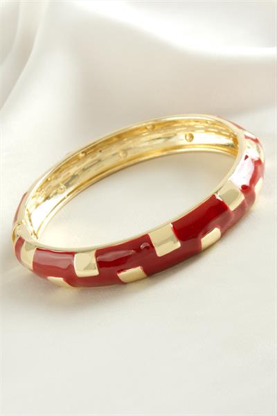 Kare İşlemeli Mineli Kelepçe Bileklik