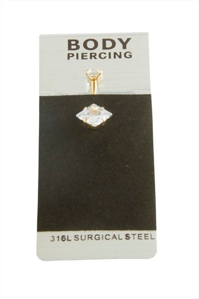 Kare Zirkon Taşlı Lüks Çelik Göbek Piercing 1 Adet