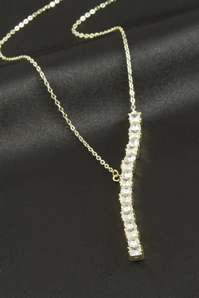 Kare Zirkon Taşlı Lüks Çelik Kolye