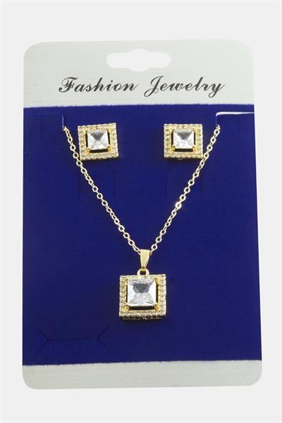 Kare Zirkon Taşlı Set Kolye