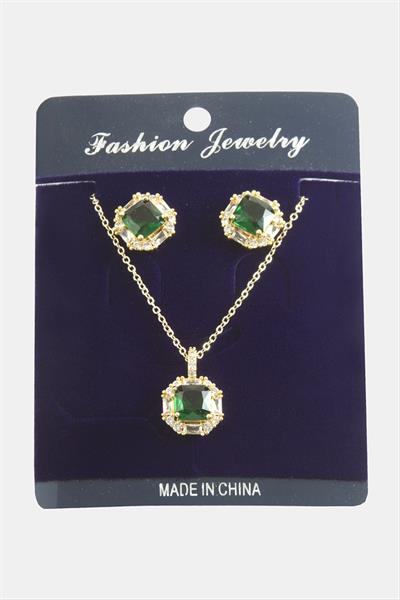 Kare Zirkon Taşlı Set Kolye