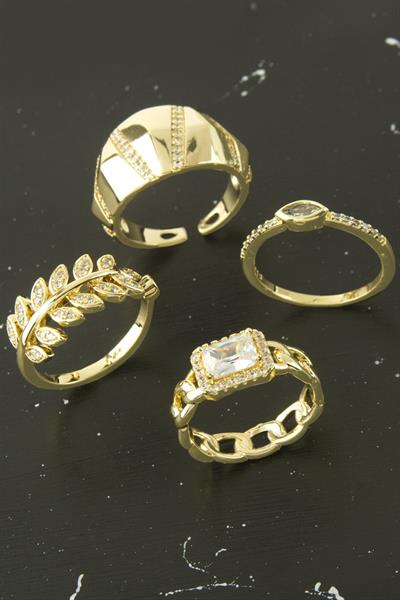 Karışık Lüks Zirkon Taşlı Çelik Yüzük 1 Adet