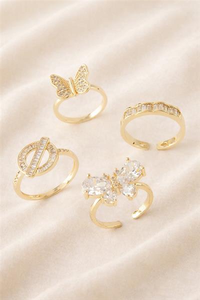 Karışık Lüks Zirkon Taşlı Çelik Yüzük 1 Adet