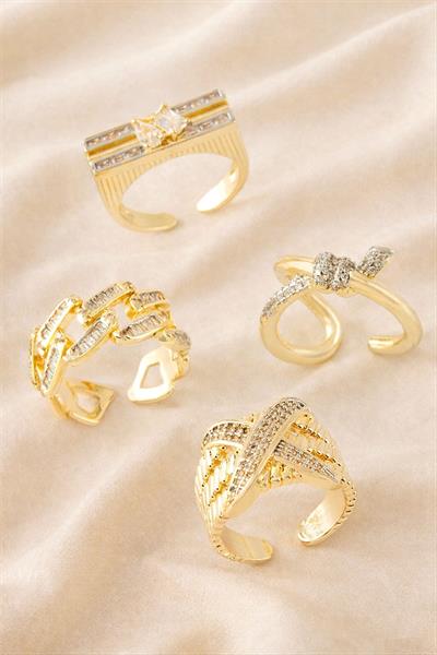 Karışık Lüks Zirkon Taşlı Çelik Yüzük 1 Adet