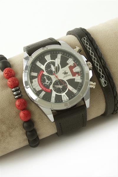 Kayışlı Erkek Kol Saati ve Bileklik Kombini