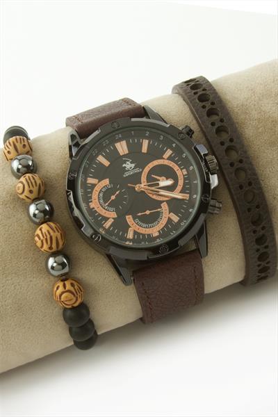 Kayışlı Erkek Kol Saati ve Bileklik Kombini