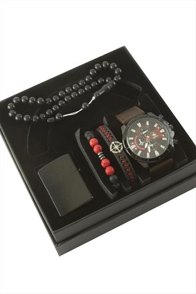Kayışlı Kol Saati Tesbih Bileklik ve Çakmak Kutulu Set