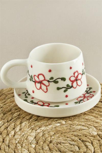 Kelebek Desenli Seramik Tabaklı Kupa