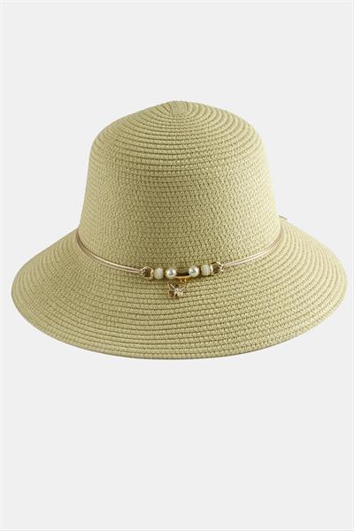 Kelebek İnci Hasır Şapka