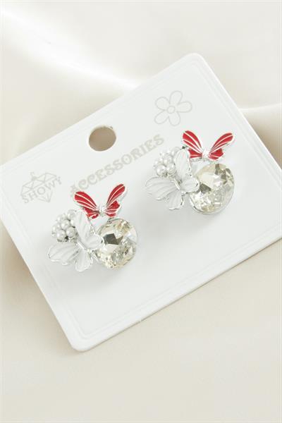 Kelebek İnci Taşlı Metal Küpe