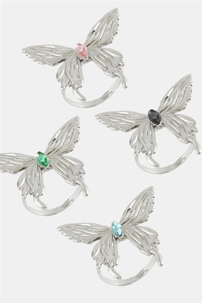 Kelebek Kristal Taşlı Metal Yüzük