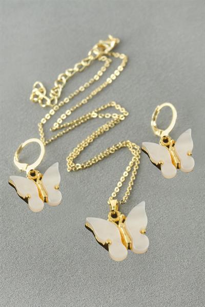 Kelebek Polyester Kutulu Kolye Set