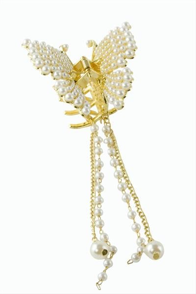 Kelebek Sallantılı İnci Metal Mandal Toka 6 cm