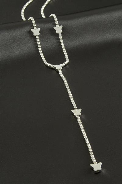 Kelebek Şerit Taşlı Çelik Y Kolye