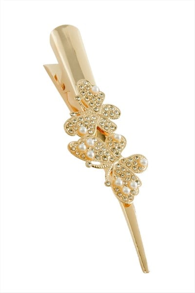 Kelebek Taşlı Metal Pens Toka 12 cm