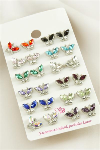 Kelebek Taşlı Minik Küpe