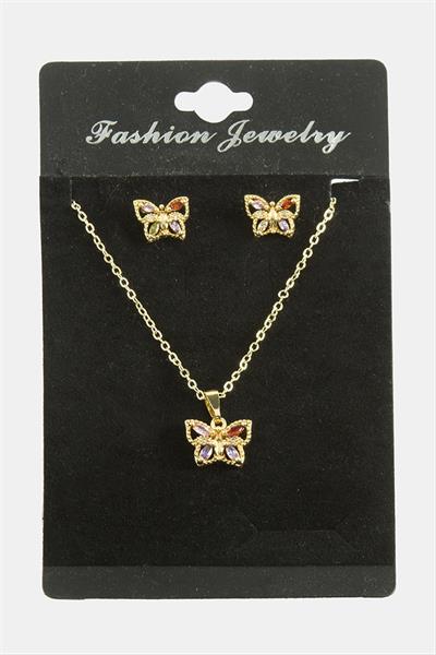 Kelebek Zirkon Taşlı Set Kolye