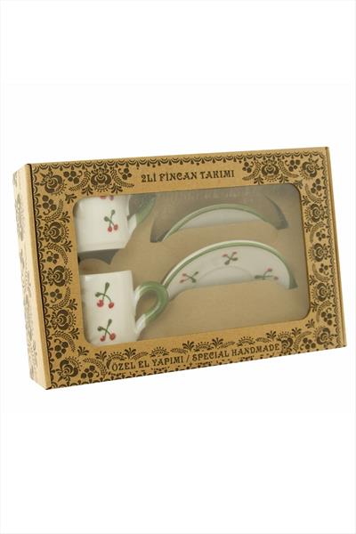 Kiraz Desenli Seramik İkili Fincan Takımı