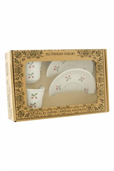 Kiraz Desenli Seramik İkili Fincan Takımı