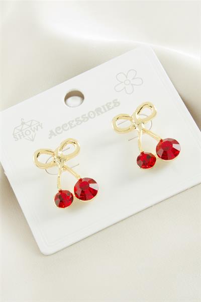 Kiraz Taşlı Metal Küpe