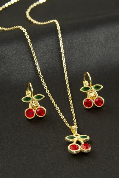 Kiraz Taşlı Set Kolye