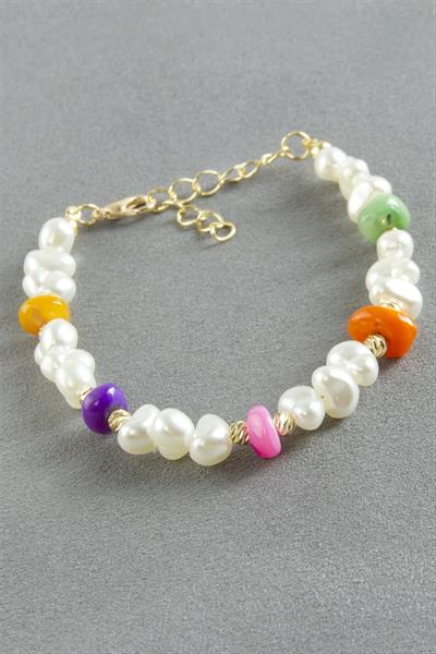 Kırık Doğaltaşlı İnci Bileklik