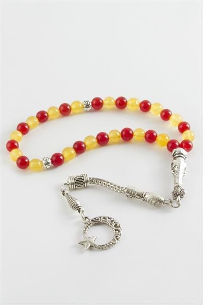 Kırmızı Sarı Ceyt Doğaltaş Tesbih 6 mm