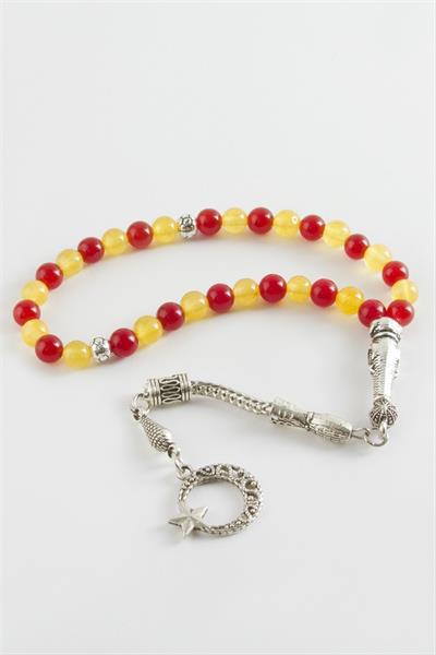 Kırmızı Sarı Ceyt Doğaltaş Tesbih 6 mm