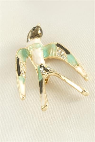 Kuş Mineli Taşlı Broş