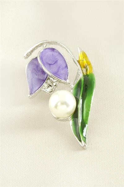 Lale Yaprak Mineli Taşlı Broş