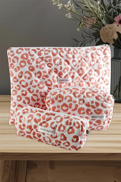 Leopar Desenli Kalem Makyaj Labtop Bilgisayar Set Çantası