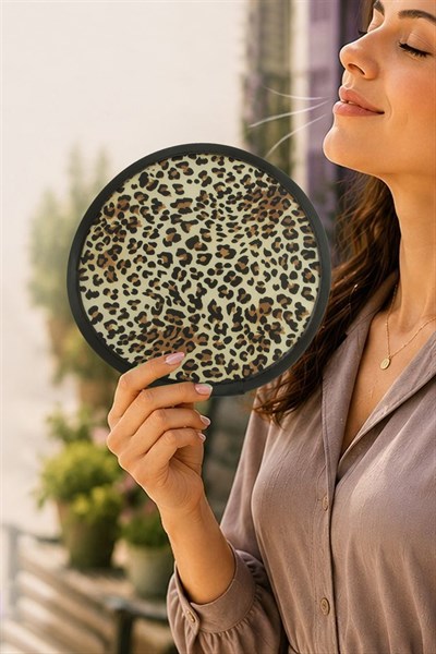 Leopar Desenli Kore Yelpaze 20 cm