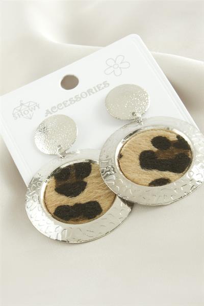 Leopar Desenli Metal Küpe
