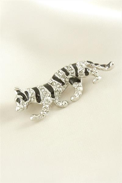 Leopar Desenli Mineli Taşlı Broş