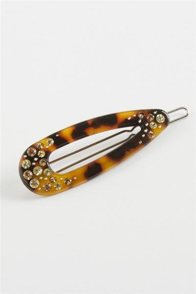 Leopar Desenli Taşlı Klipsli Toka