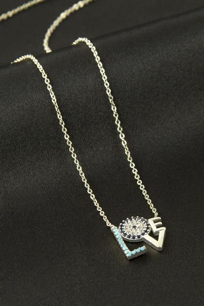 Love Yazılı Zirkon Taşlı Kolye