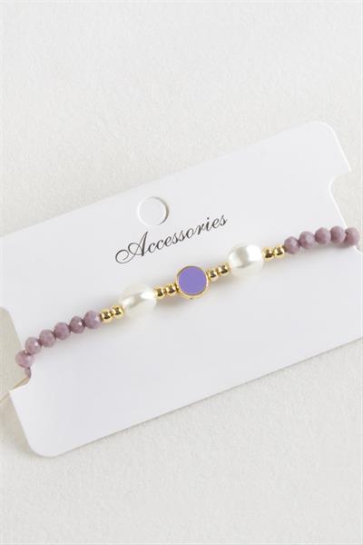 Mineli İnci Kristal Makrome İp Bileklik