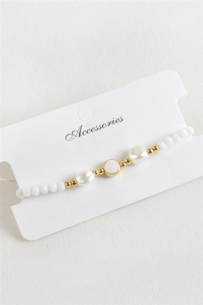 Mineli İnci Kristal Makrome İp Bileklik