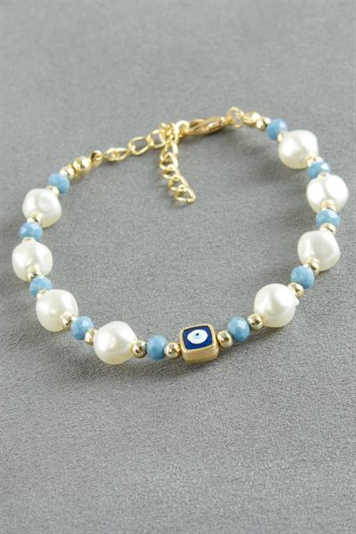 Nazar Dikdörtgen Kristal İnci Bileklik